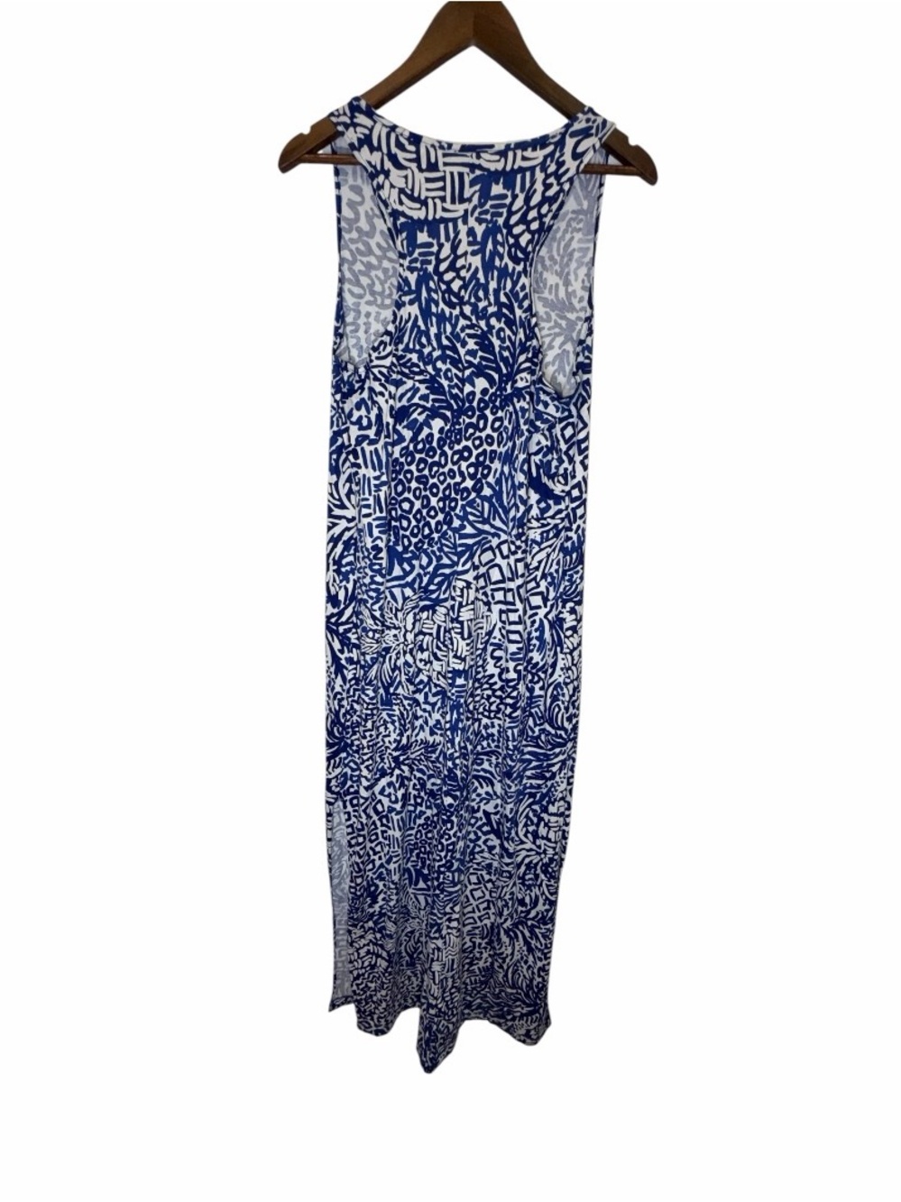 Lilly Pulitzer Kerri Maxi Dress Indigo Home Slice Blue White Pima Cotton Size L - Picture 4 of 5